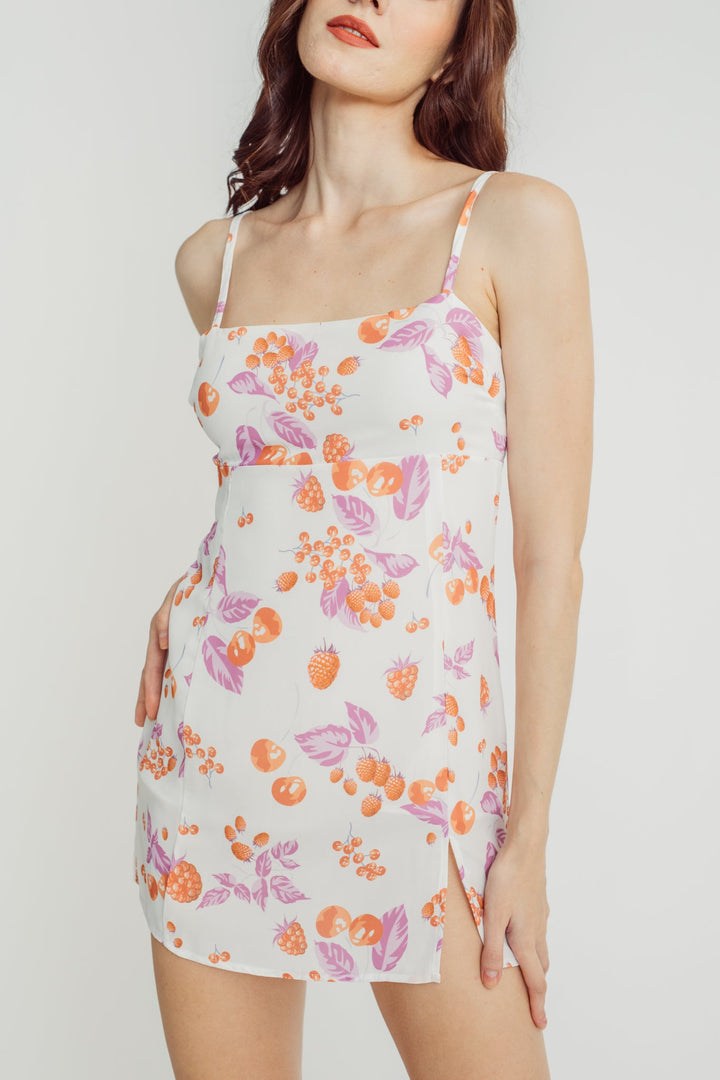Vely White with Red and Purple Floral Print Sleeveless Mini Dress