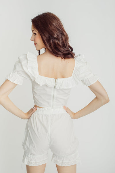 Brianna White Short Sleeves Top and Elastic Waist Shorts Set