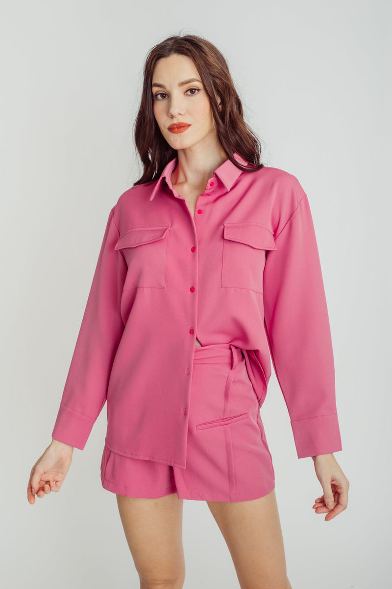 Mirae Pink Zipper Fly Lined Casual Shorts with Belt Loop