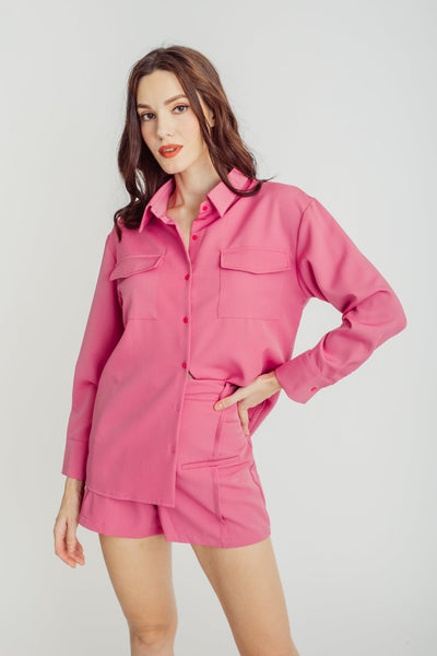 Mirae Pink Zipper Fly Lined Casual Shorts with Belt Loop
