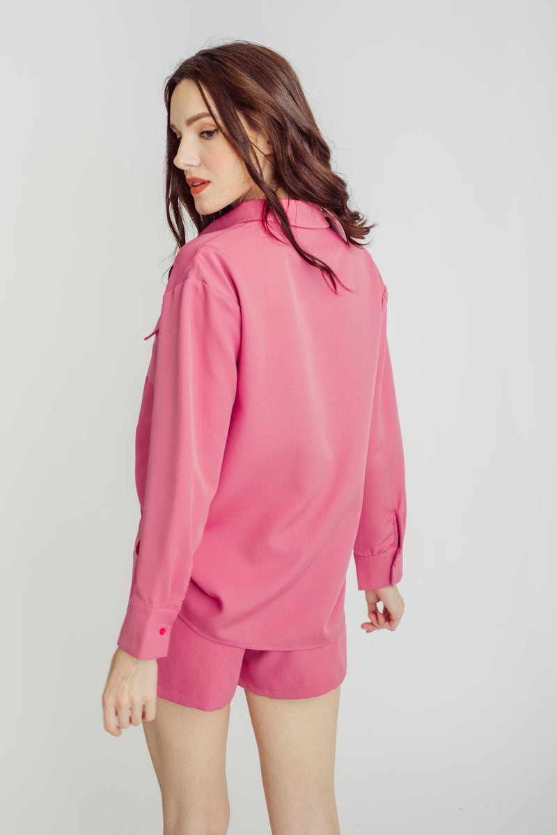 Mirae Pink Zipper Fly Lined Casual Shorts with Belt Loop