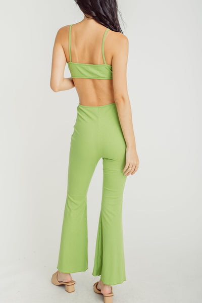 Cheadle Green V Neck Sleeveless Hollow Out Sexy Jumpsuit