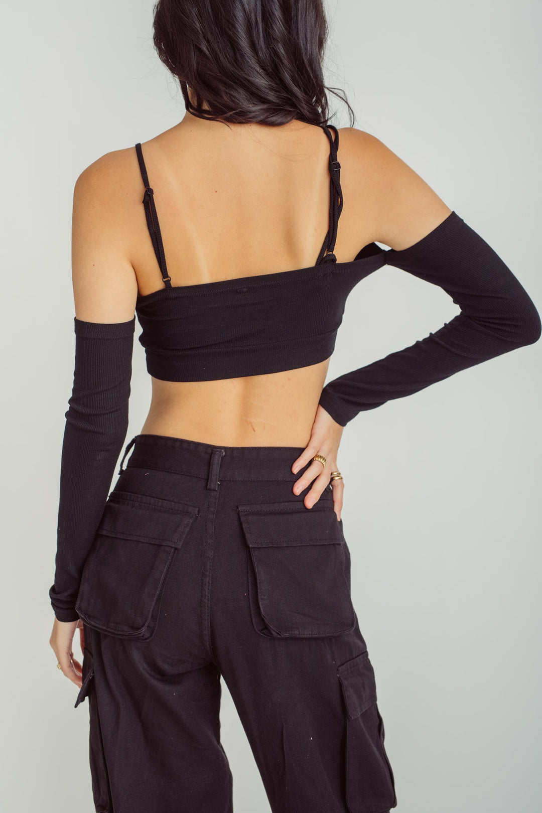 Zeno Black Zipper Fly Multi-Pockets Cargo Pants with Hem Straps
