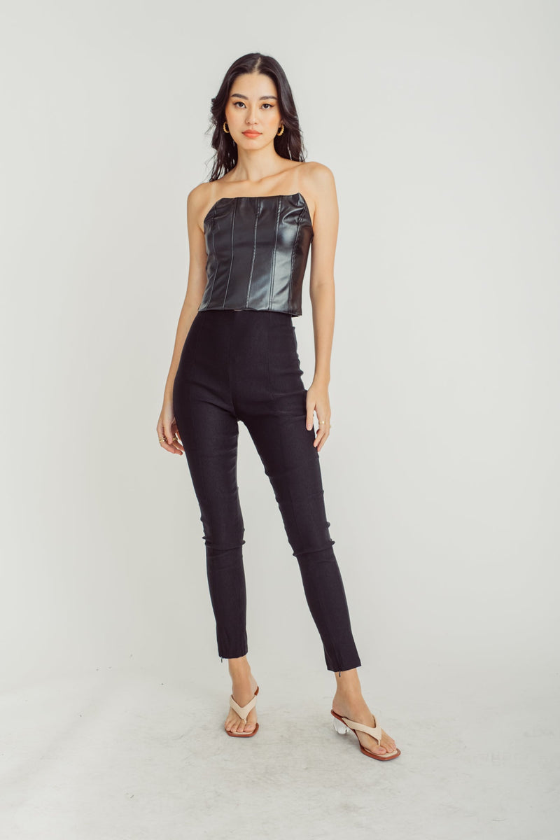 Morel Black Skinny Pants with Front Hem Zipper