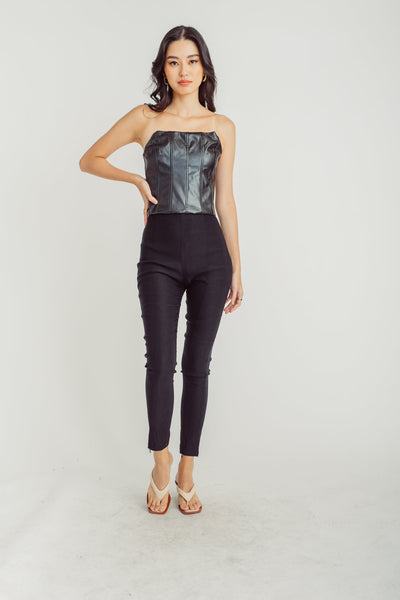 Morel Black Skinny Pants with Front Hem Zipper