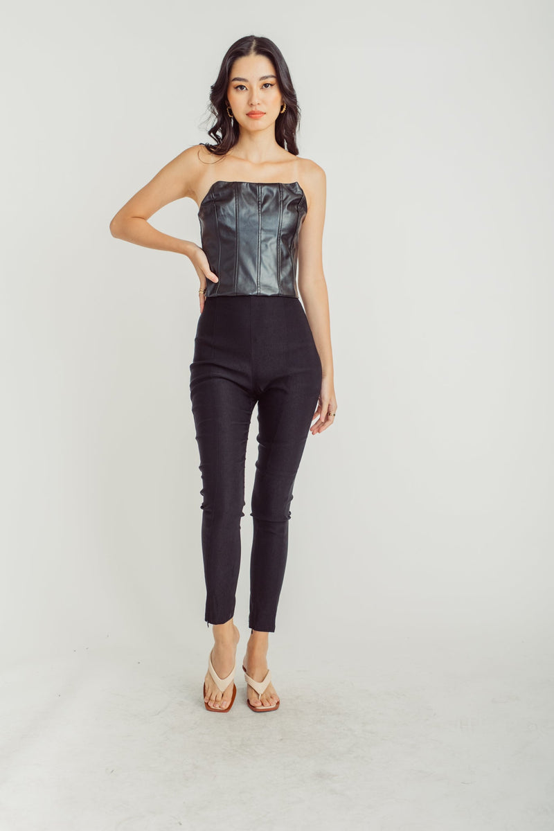 Morel Black Skinny Pants with Front Hem Zipper