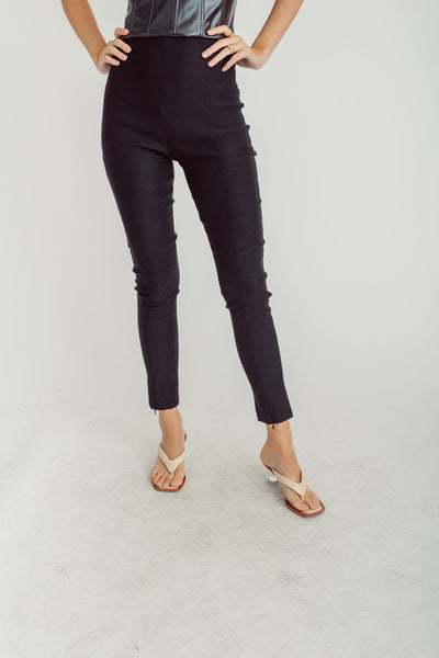 Morel Black Skinny Pants with Front Hem Zipper