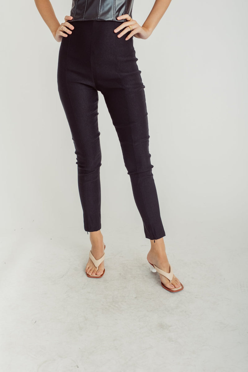 Morel Black Skinny Pants with Front Hem Zipper