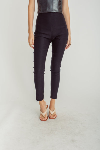 Morel Black Skinny Pants with Front Hem Zipper