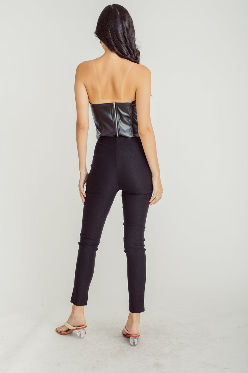 Morel Black Skinny Pants with Front Hem Zipper