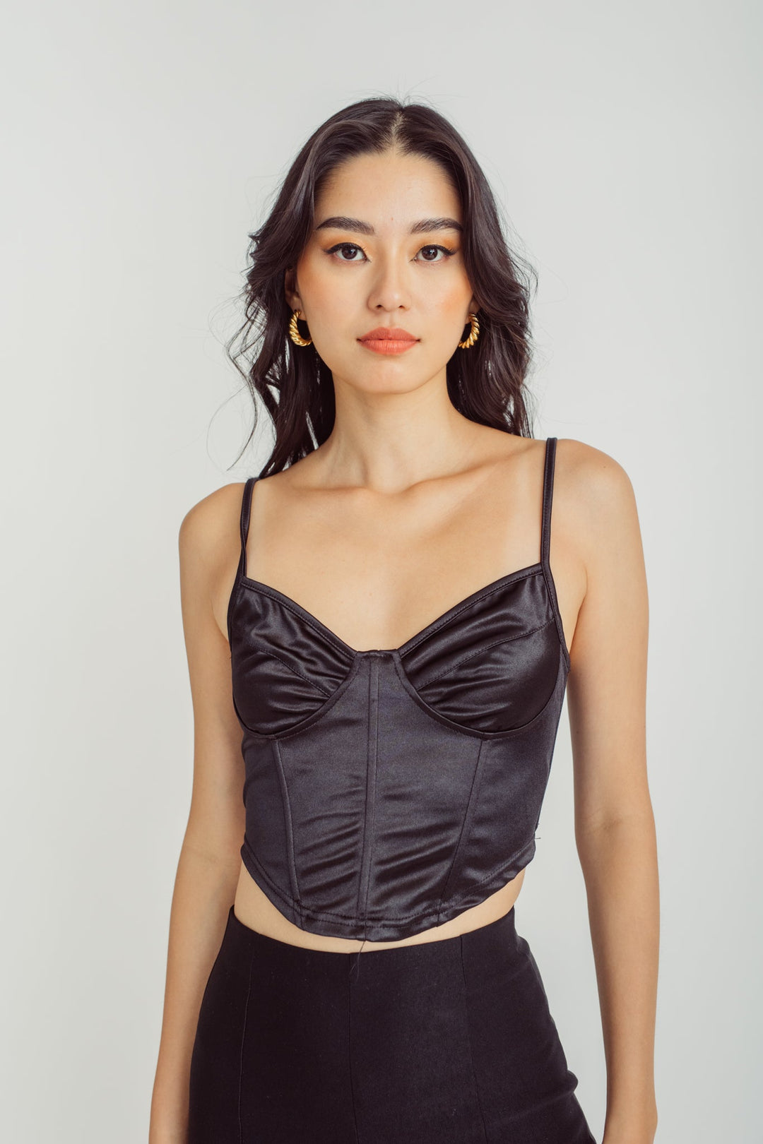 Momo Black Silk Sweetheart Neckline Sleeveless Corset Top