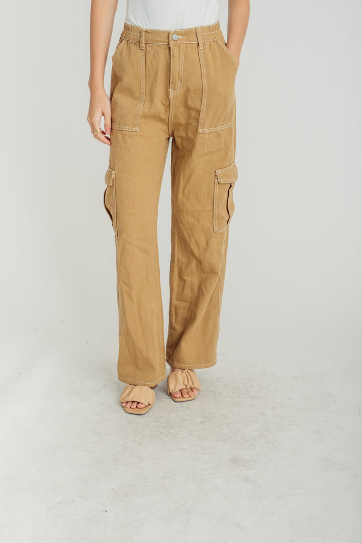 Sasuke Brown Zipper Fly Elastic Waist Multi-Pockets Cargo Pants