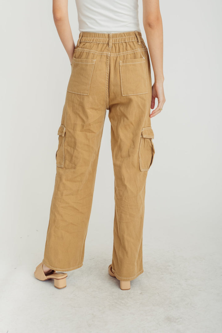 Sasuke Brown Zipper Fly Elastic Waist Multi-Pockets Cargo Pants