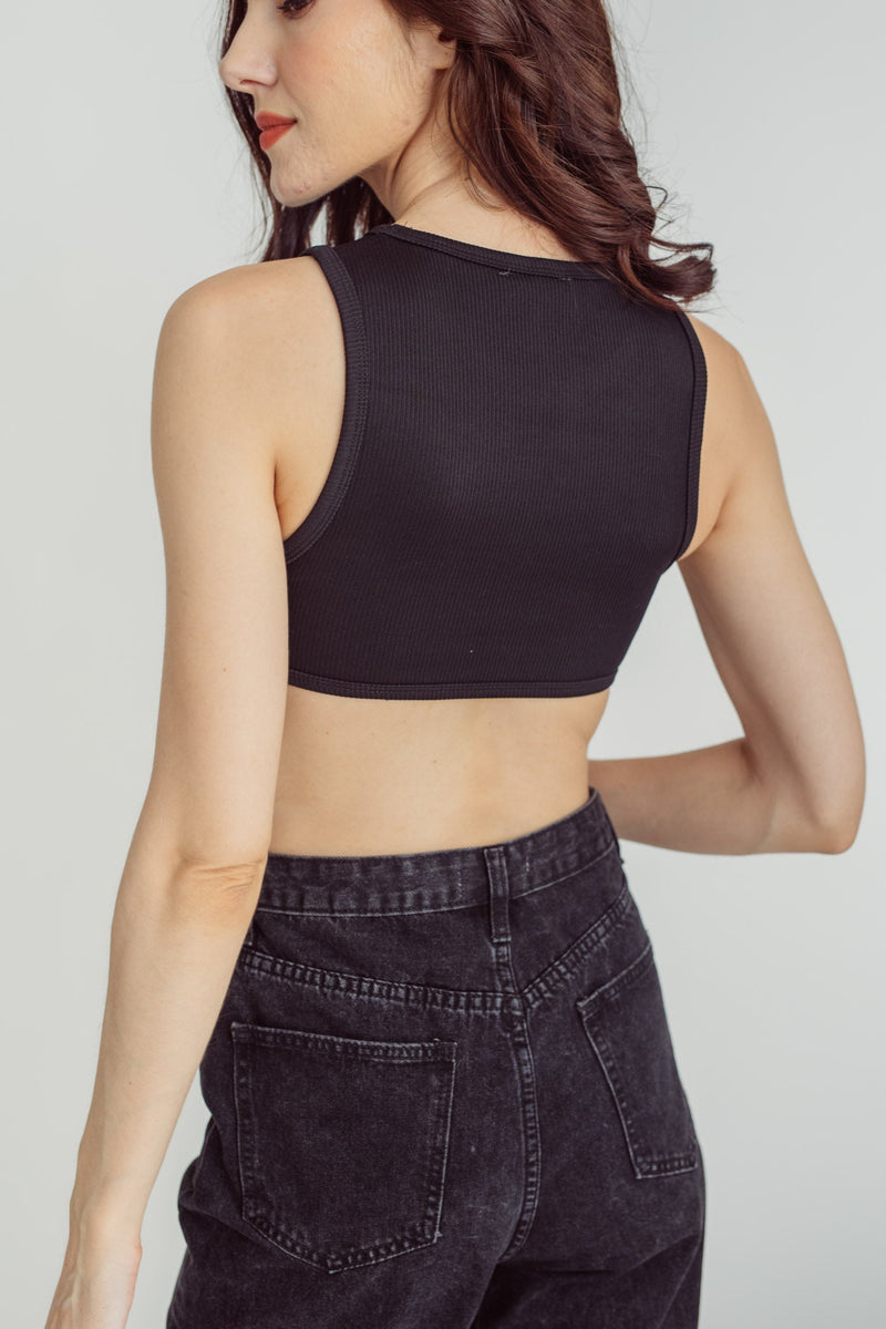 Elisha Black Knitted Scoop Neck Sleeveless Gem Fringe Hem Tank Top