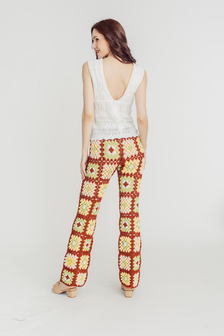 Milana White Knitted Eyelet V Neck Sleeveless Top