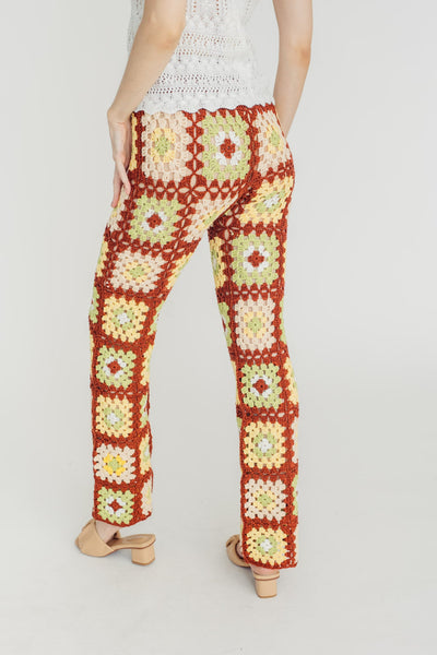 Camri Multicolor Patchwork Crochet Knitted Drawstring Straight Cut Colottes