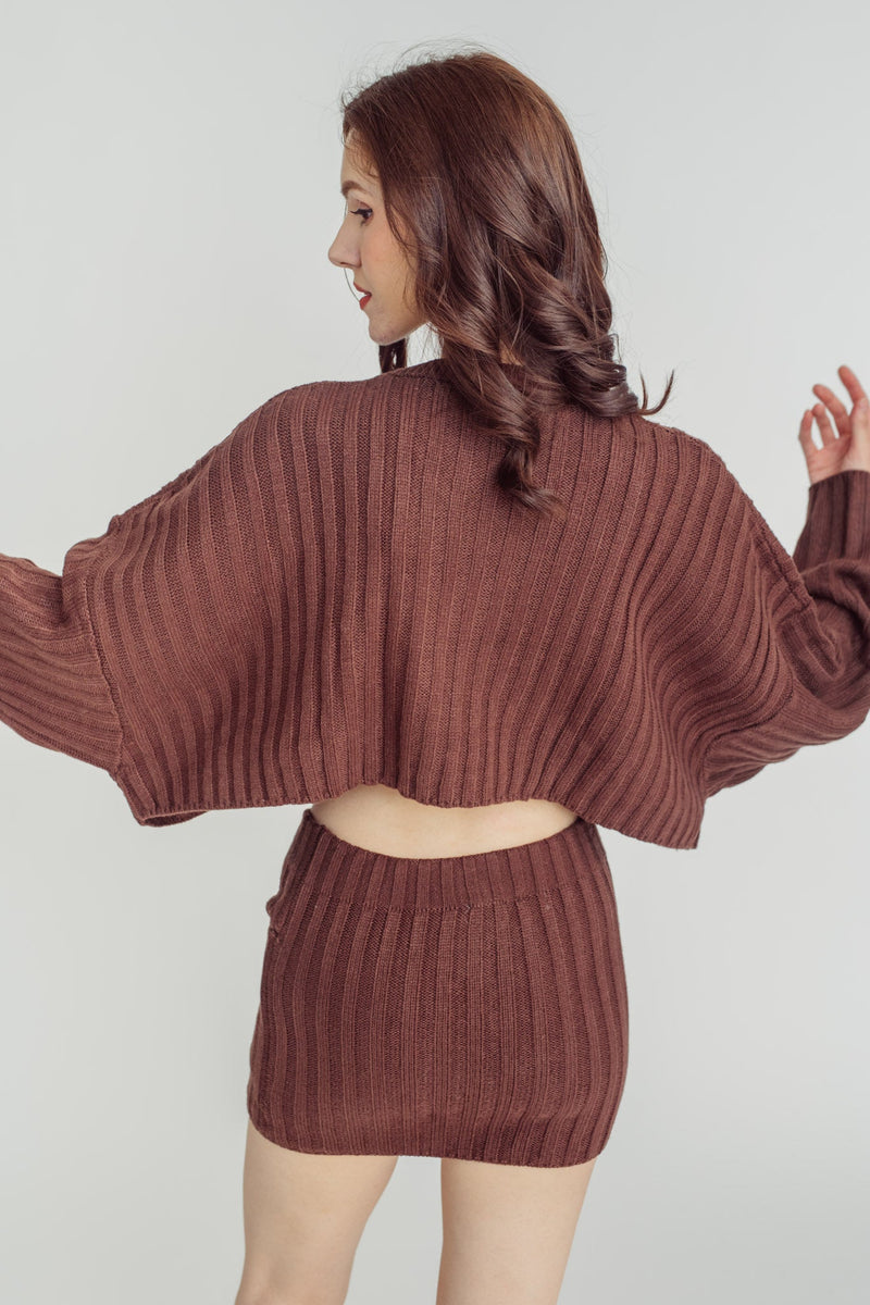 Boleyn Brown Knitted Overlap Bodycon Mini Skirt