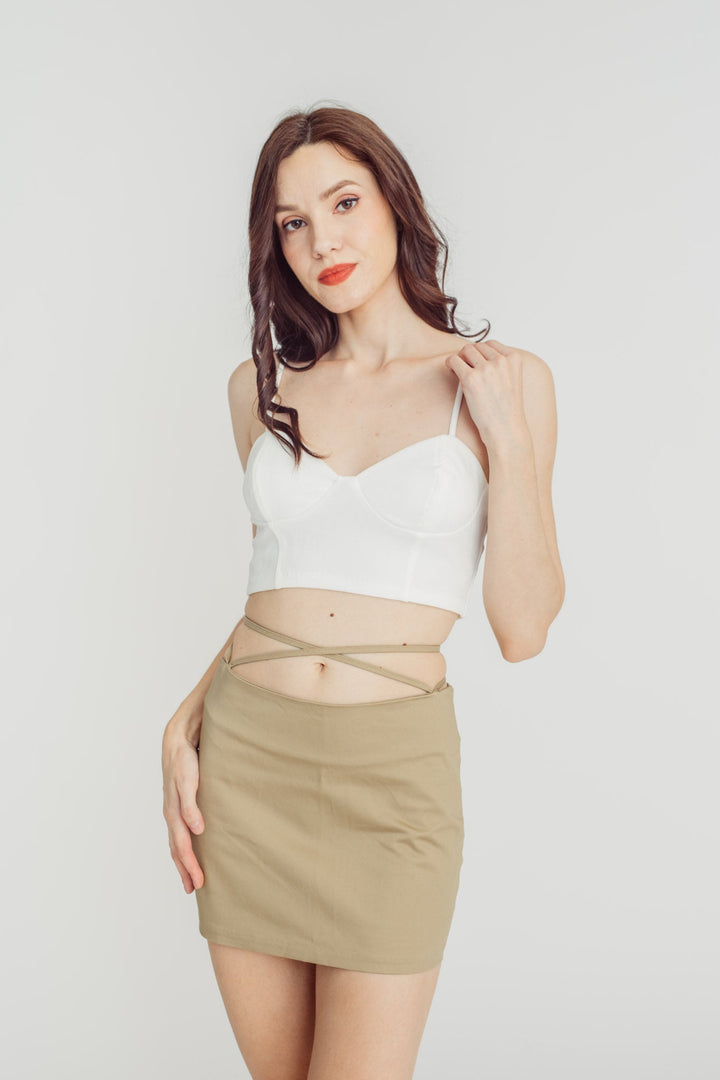Brynleigh Khaki Back Zipper Mini Skirt with Waist Tie