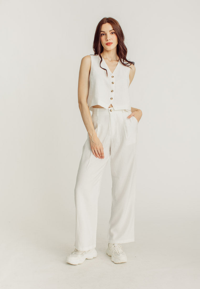 Louie White Straight Cut Trousers with Pocket