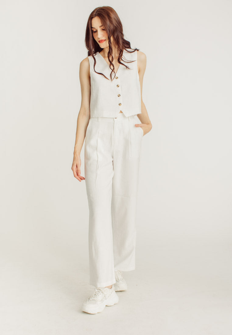 Louie White Straight Cut Trousers with Pocket