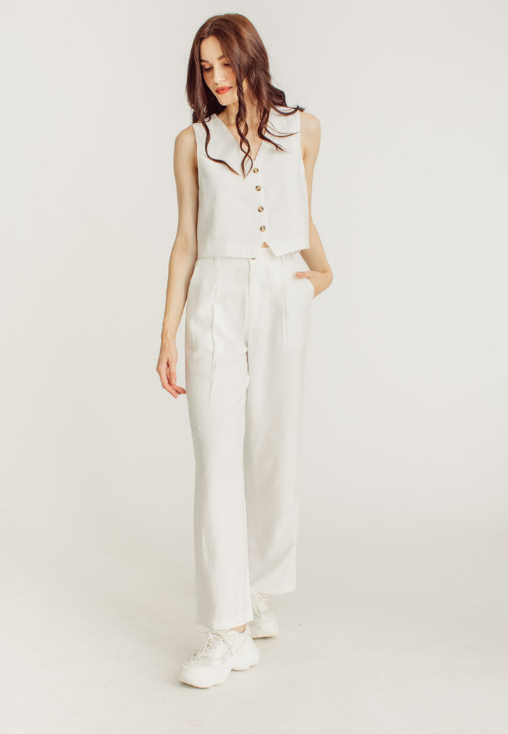 Louie White Straight Cut Trousers with Pocket
