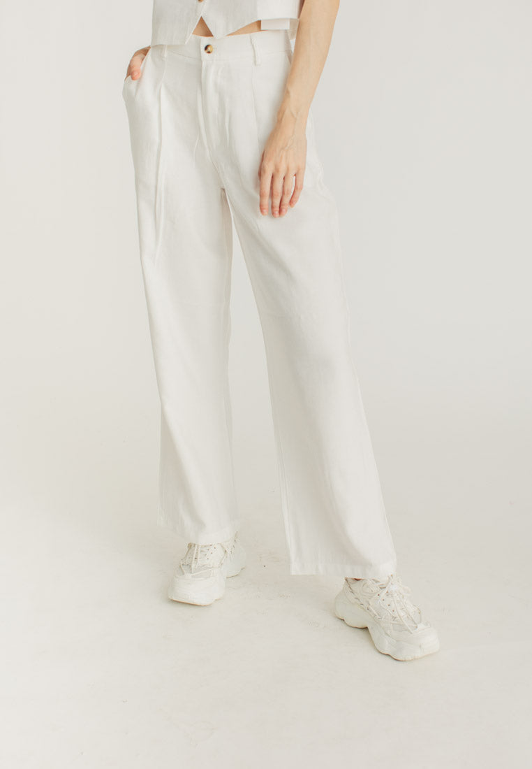 Louie White Straight Cut Trousers with Pocket