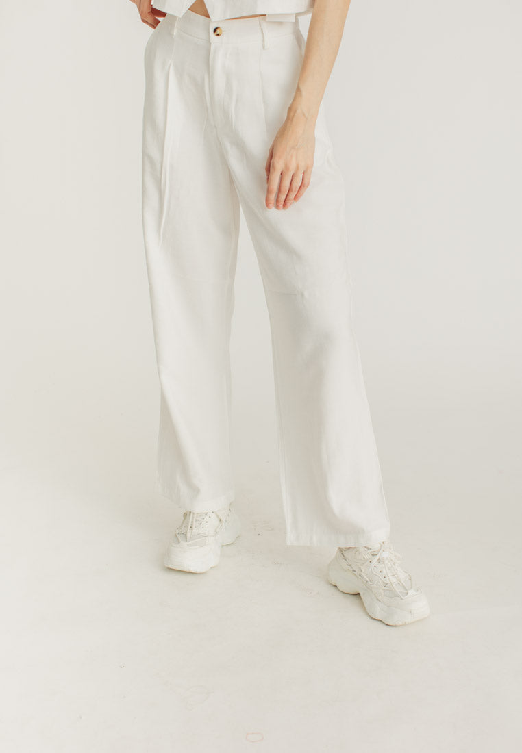 Louie White Straight Cut Trousers with Pocket