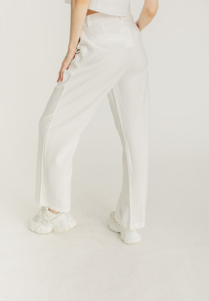 Louie White Straight Cut Trousers with Pocket
