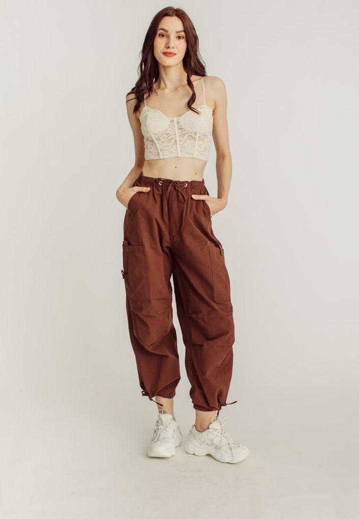 Dara Dark Brown Wide Leg Streetwear Cargo Pants
