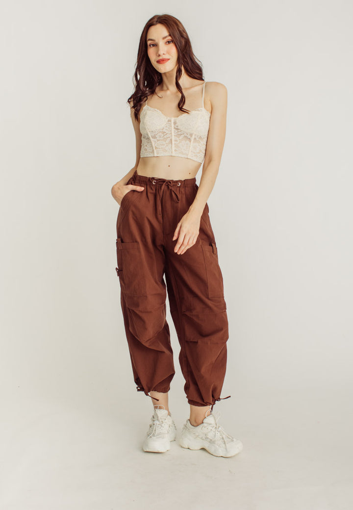 Dara Dark Brown Wide Leg Streetwear Cargo Pants