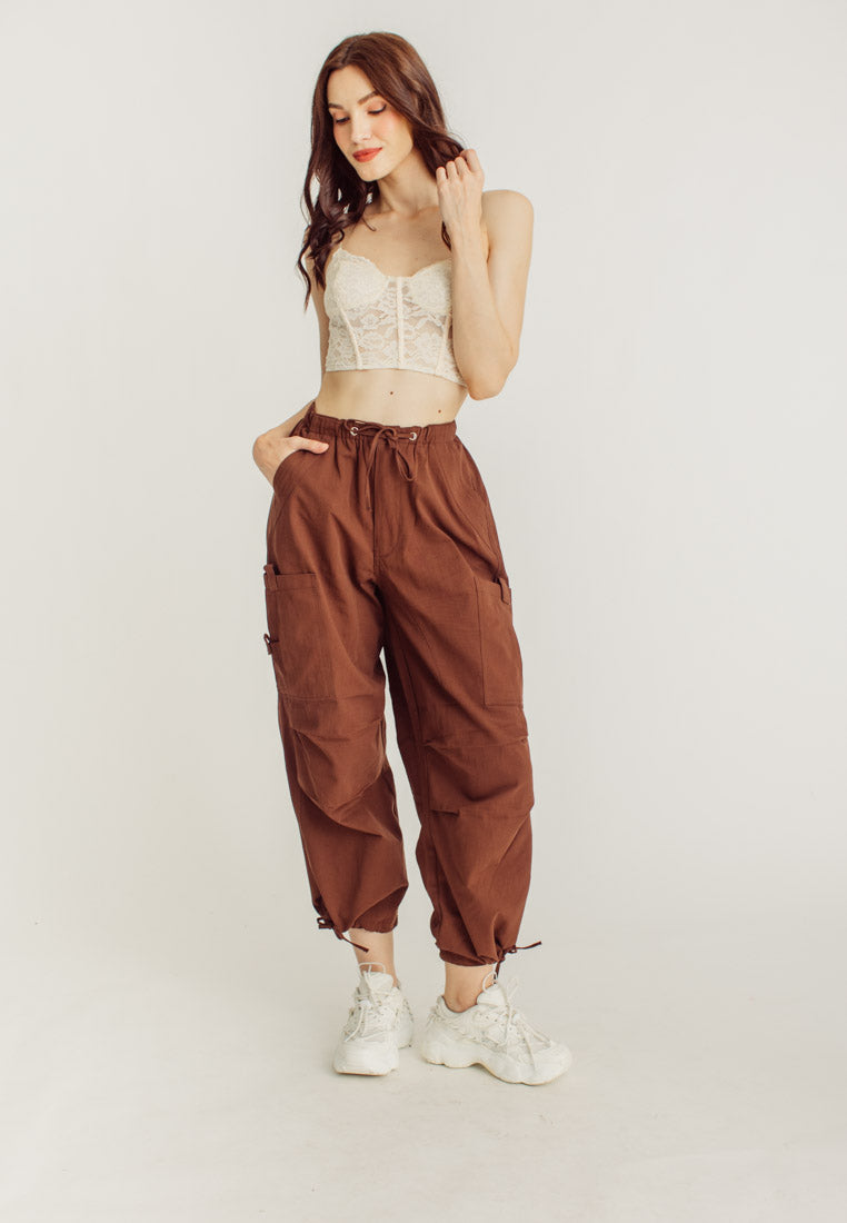 Dara Dark Brown Wide Leg Streetwear Cargo Pants