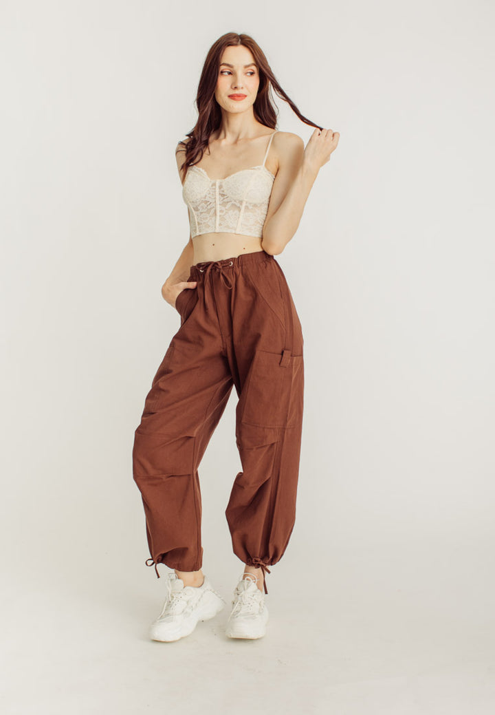 Dara Dark Brown Wide Leg Streetwear Cargo Pants