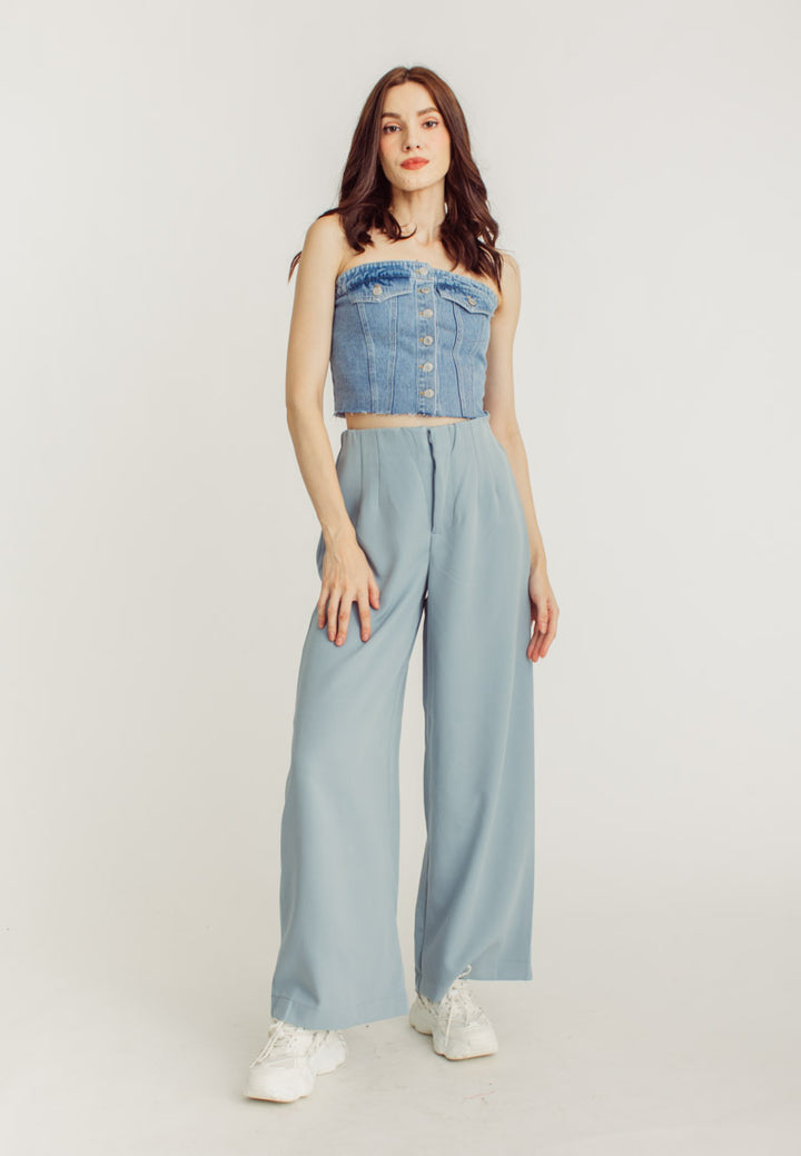 Hinata Blue Denim Buttondown Tube Top