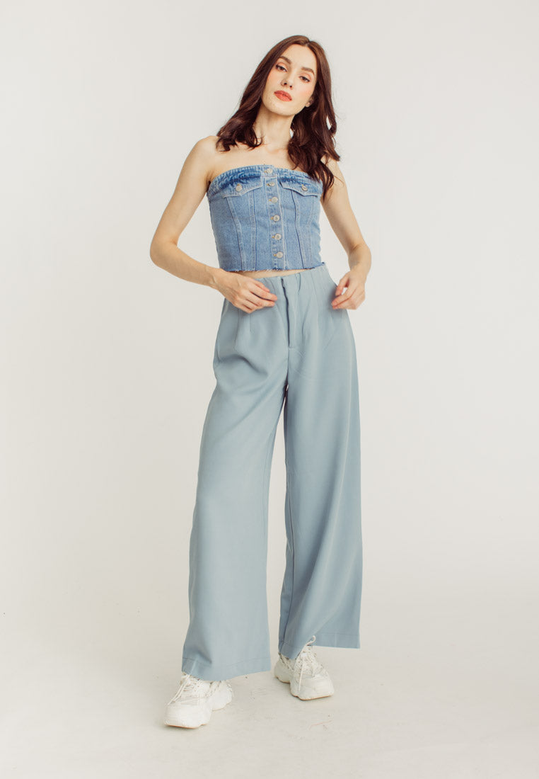 Hinata Blue Denim Buttondown Tube Top