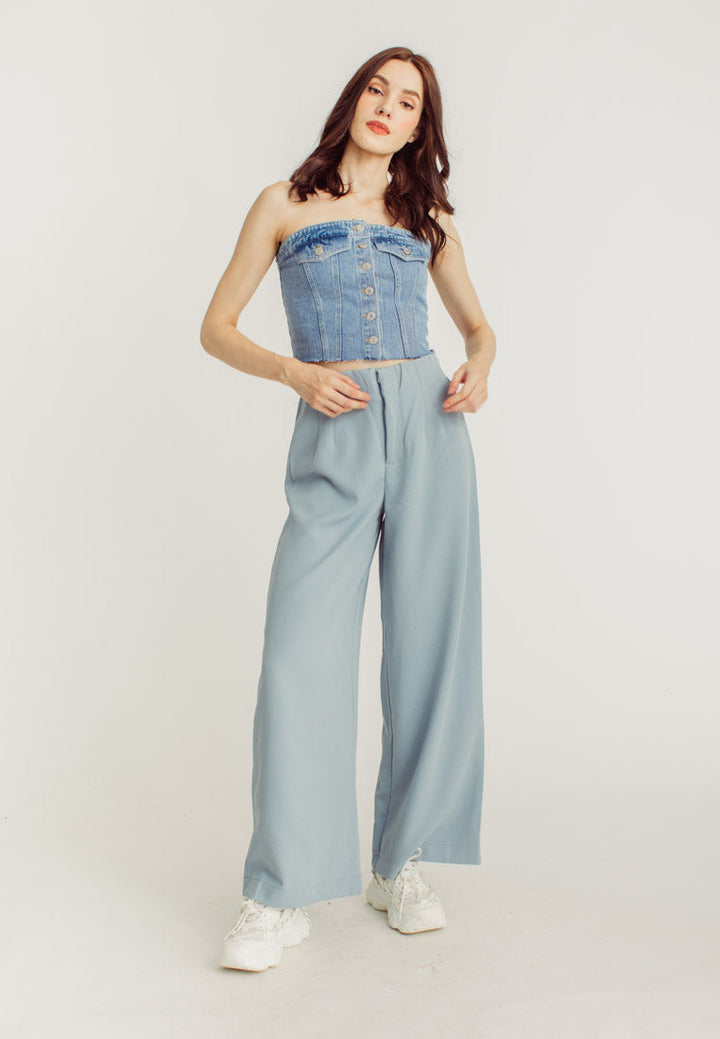 Hinata Blue Denim Buttondown Tube Top