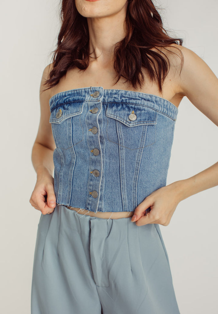 Hinata Blue Denim Buttondown Tube Top