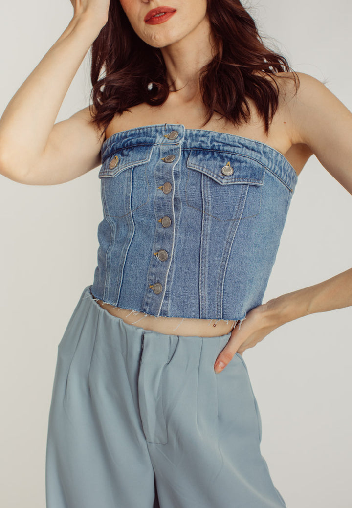 Hinata Blue Denim Buttondown Tube Top