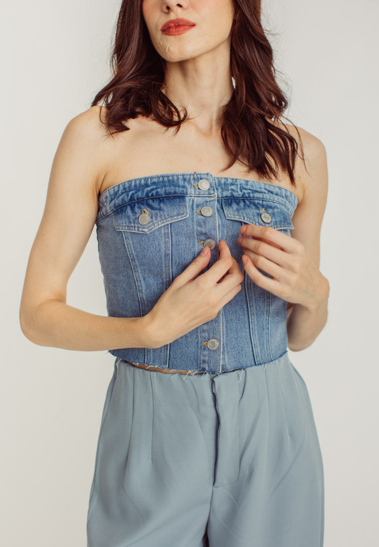 Hinata Blue Denim Buttondown Tube Top