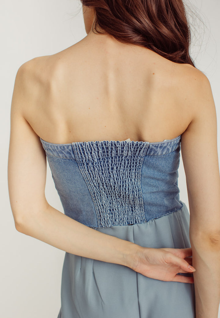 Hinata Blue Denim Buttondown Tube Top