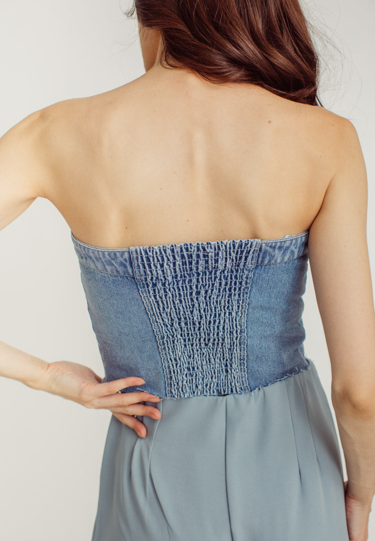 Hinata Blue Denim Buttondown Tube Top