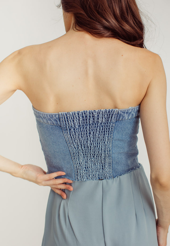 Hinata Blue Denim Buttondown Tube Top