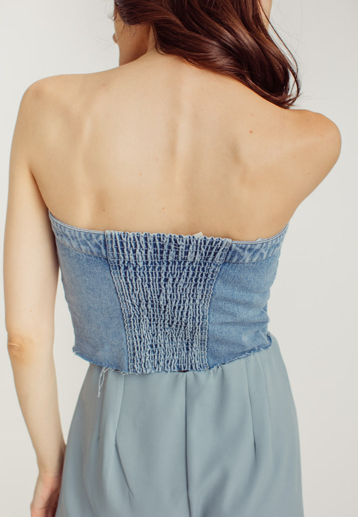 Hinata Blue Denim Buttondown Tube Top