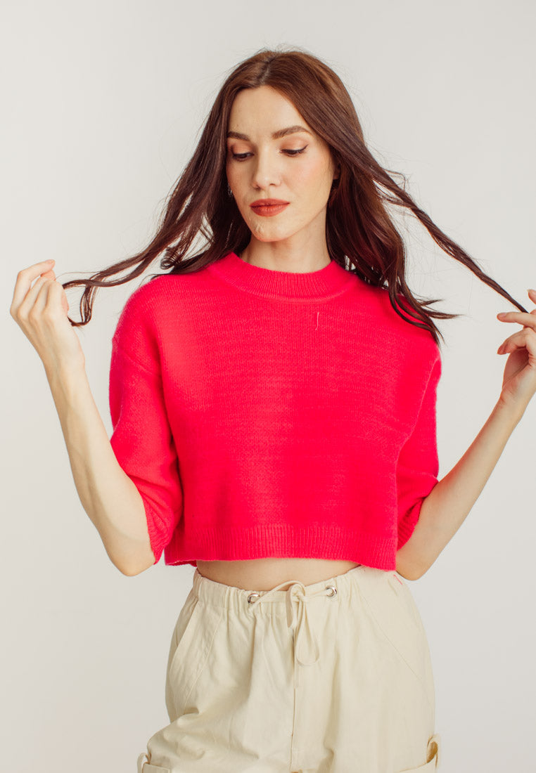 Ashley Hot Pink Round Neck Knitted Top
