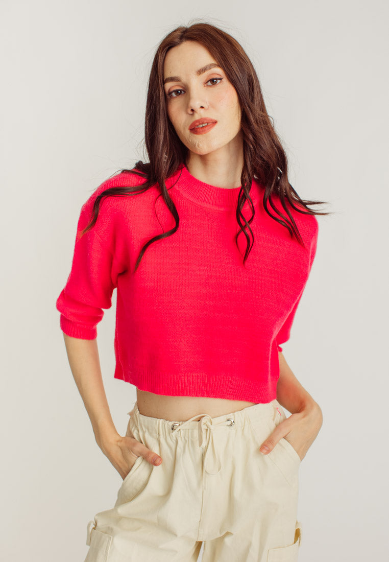 Ashley Hot Pink Round Neck Knitted Top