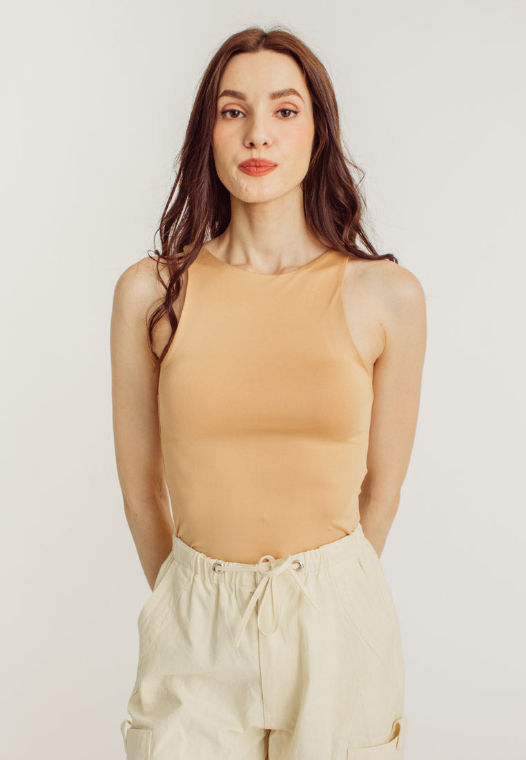 Mel Beige Seamless Round Neck Sleeveless Bodysuit