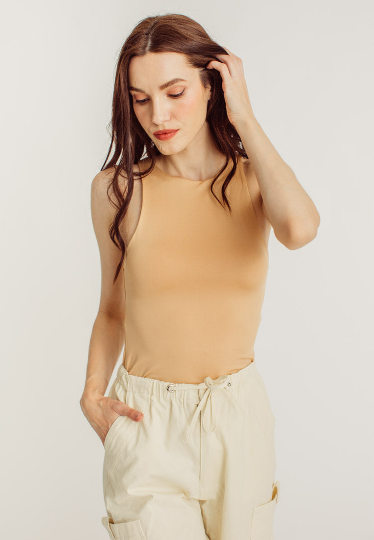 Mel Beige Seamless Round Neck Sleeveless Bodysuit