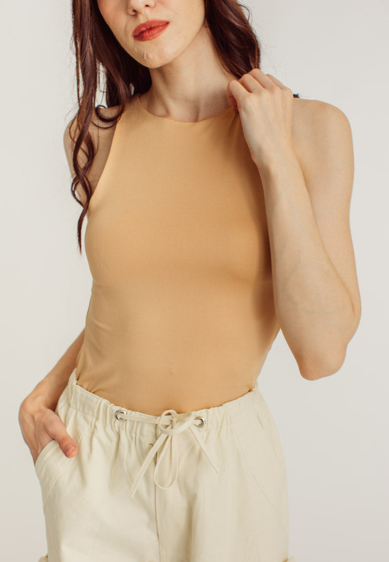 Mel Beige Seamless Round Neck Sleeveless Bodysuit