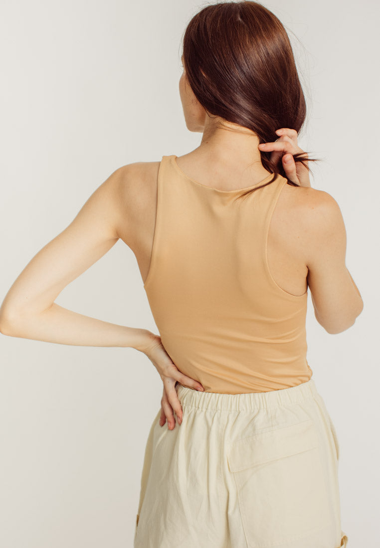 Mel Beige Seamless Round Neck Sleeveless Bodysuit