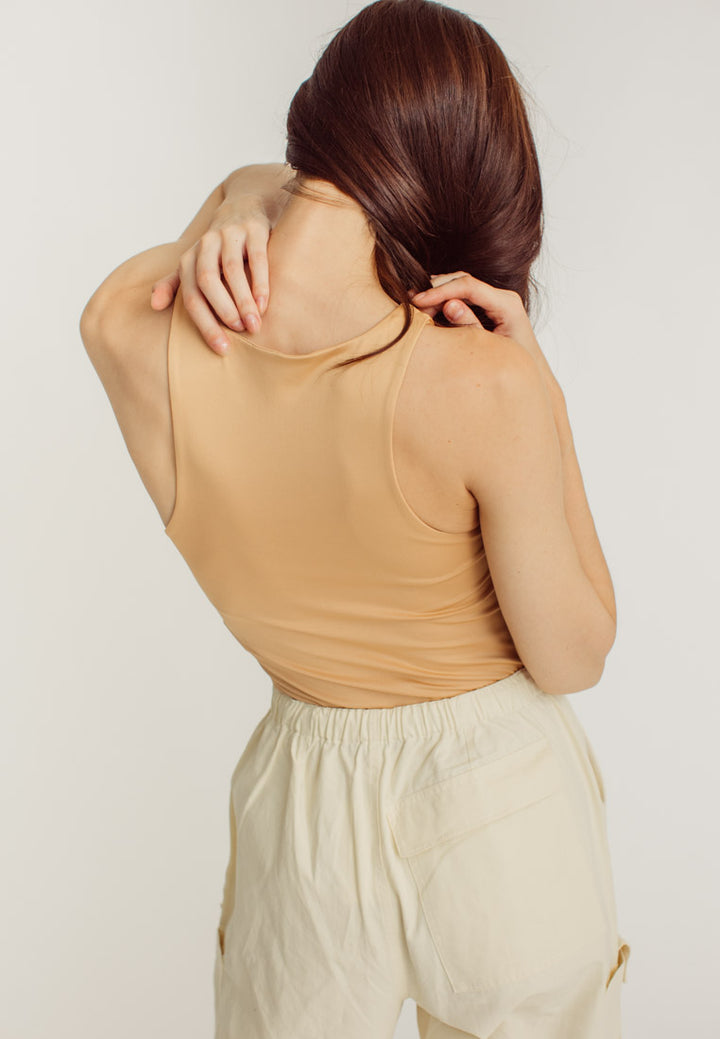 Mel Beige Seamless Round Neck Sleeveless Bodysuit