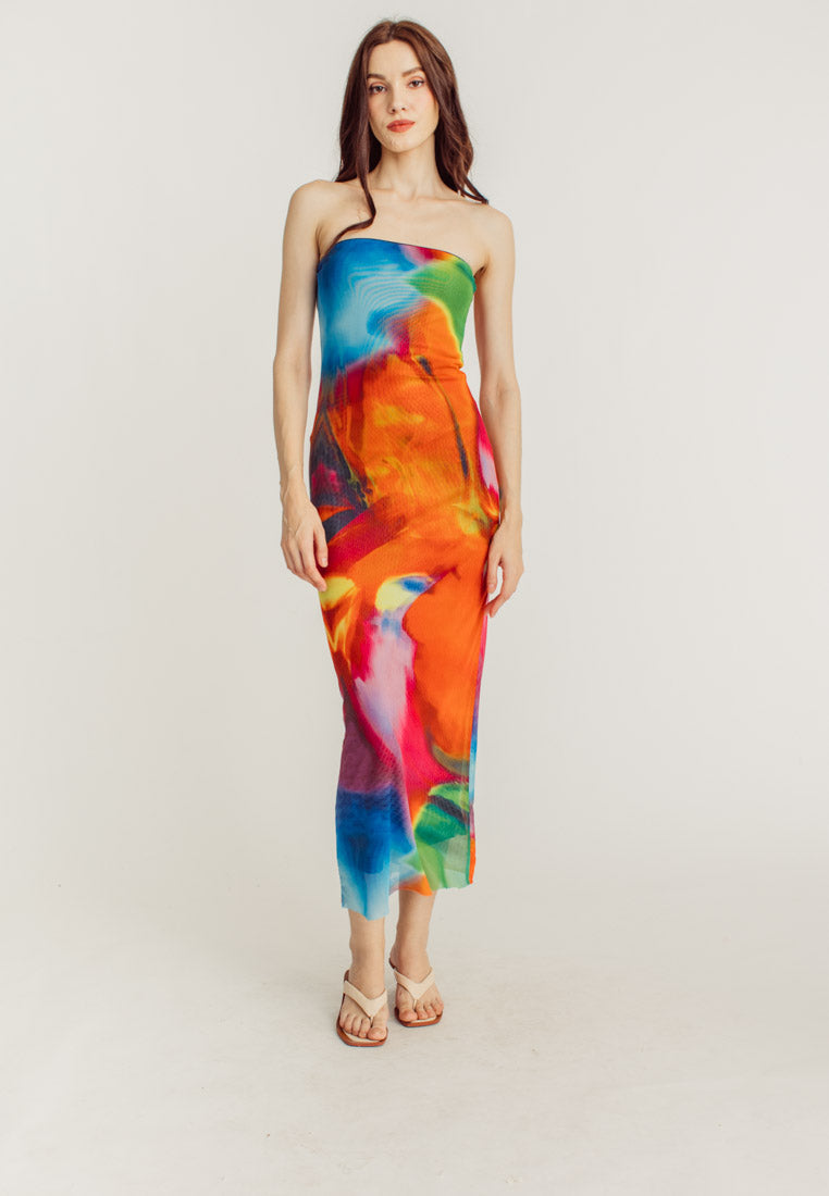 Andy Multicoloured Tube Tulle Summer Midi Dress